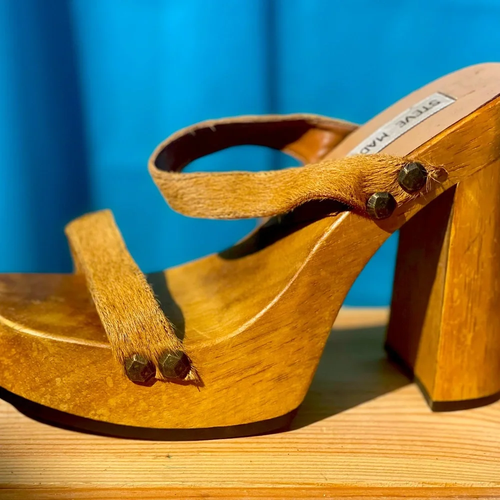 VINTAGE STEVE MADDEN WODDEN SANDALS SIZE. 6 - Picture 10 of 16